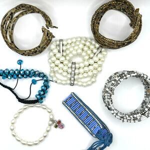 Bracelet lot bundle 7 beaded cuff casual faux pearl preppy boho casual beads